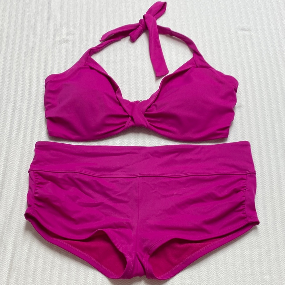 Athleta Magenta Halter Bikini Top with Boyshorts